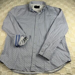 Robert Graham Men's 2XL‎ Button Down Long Sleeve Shirt Whirt with Blue AOP